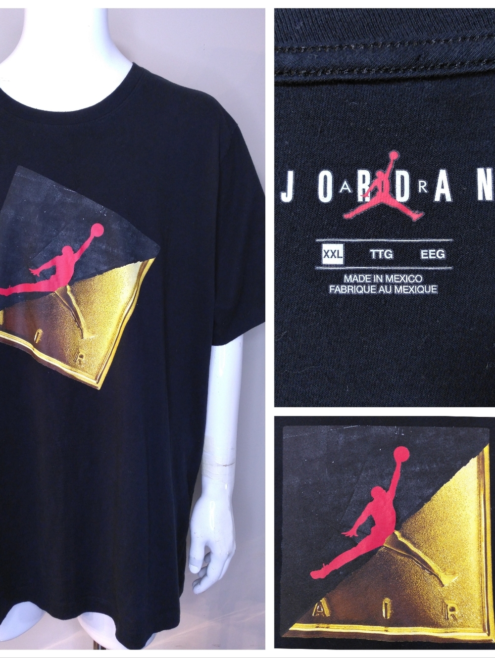 AIR JORDAN T Shirt XXL Retro 3 GOLD SHOE TAG Graphic Tee 2XL RETRO III 24K BULLS